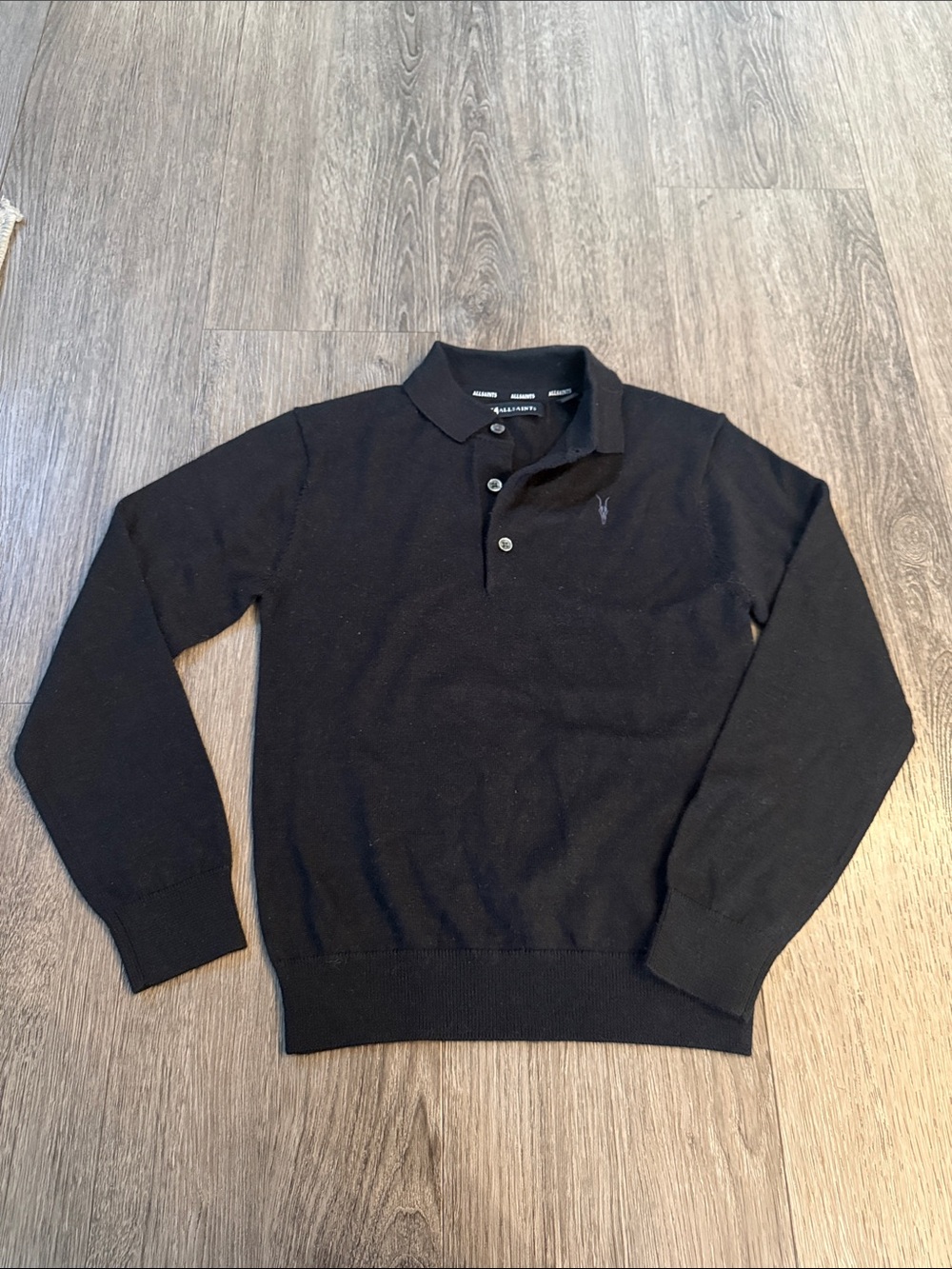 Kids AllSaints Black Knit Polo Sweater 8-9yrs
